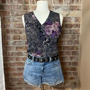 Y2K Purple Floral Paisley Sheer and Lace Sleeveless Top/Tank -Size M -TP17